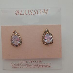 Blossom Pink Cubic Zirconia & Rhinostones Teardrop Earrings Costume Jewelery